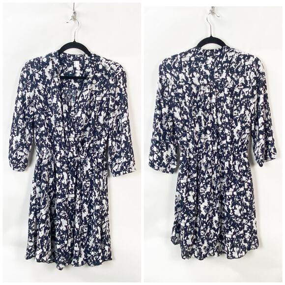 2/$30 Xhilaration Medium Womens Blue White Abstract Gathered Waist Midi Dress - Picture 1 of 6